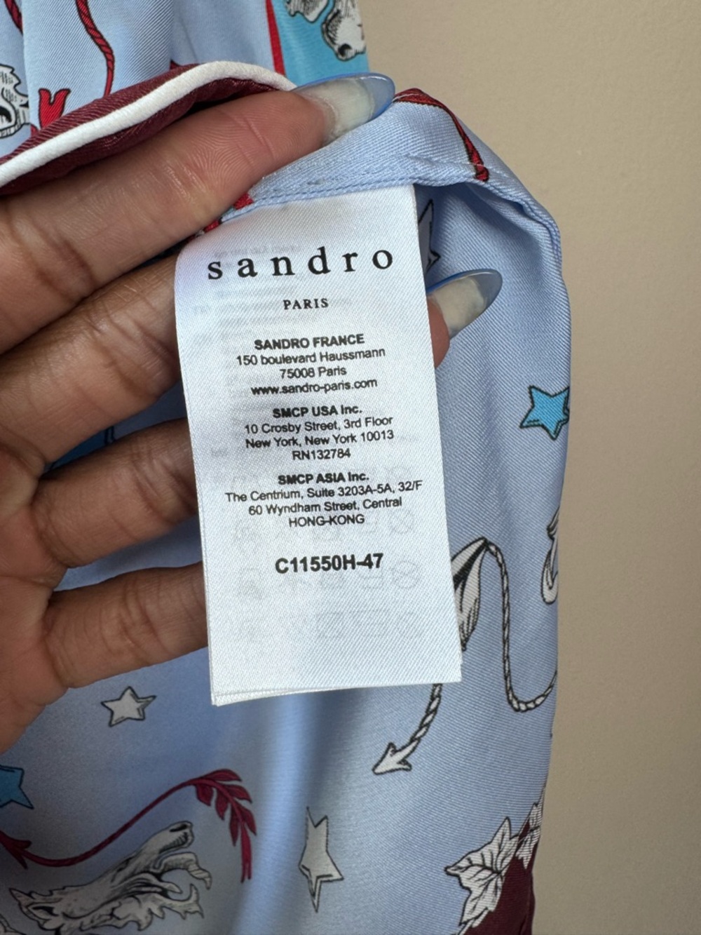 Sandro Paris Printed Pyjama -Style Satin Twill Shirt - Picture 9 of 13